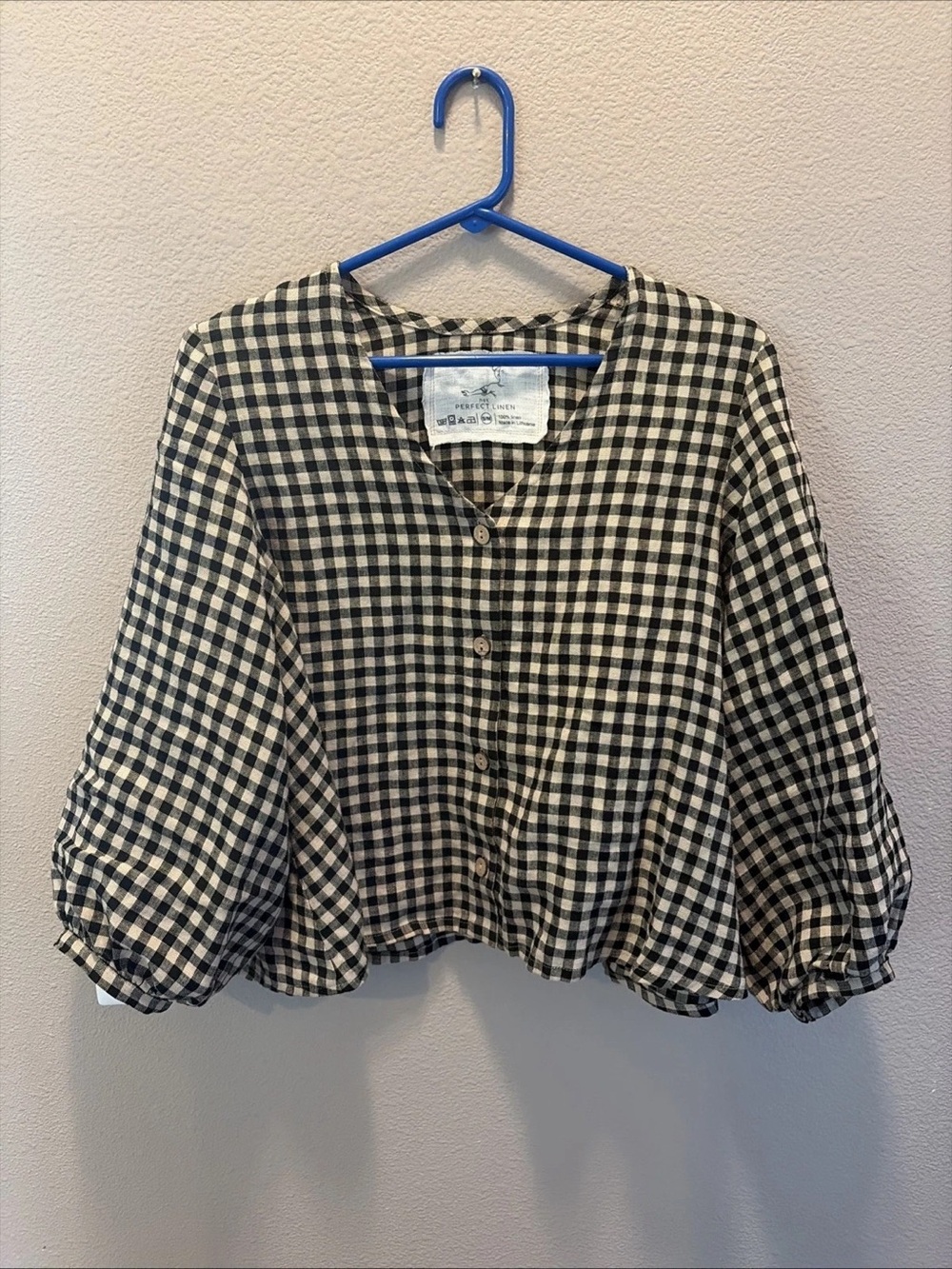 notPERFECTLINEN Black and White Gingham Button-Front Blouse